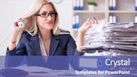  Presentation with busy - Amazing slide deck having call submission - busy businesswoman working in office backdrop and a  colored foreground