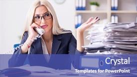  Presentation with office desk reception - Cool new PPT layouts with call submission - busy businesswoman working in office backdrop and a  colored foreground
