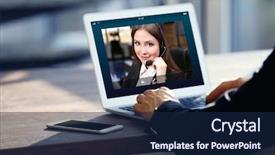  Presentation with technical service - PPT layouts featuring call with technical support operator background and a navy blue colored foreground