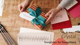  Presentation with valentine - Theme featuring calligrapher-girl-working-on-valentine background and a coral colored foreground