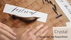  Presentation with writing - PPT theme having calligrapher-girl-writing-while-working background and a coral colored foreground