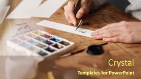  Presentation with writing - Slides enhanced with calligrapher-girl-writing-while-working background and a tawny brown colored foreground