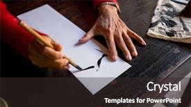  Presentation with calligraphy - Presentation featuring calligraphy - hands of traditional calligrapher background and a wine colored foreground