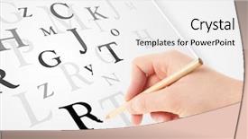  Presentation with writing the text human rights - Cool new PPT theme with calligraphy alphabet - human hand writing various letters backdrop and a  colored foreground