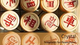  Presentation with chess - PPT theme with calligraphy alphabet - wooden chinese chess set background and a gold colored foreground