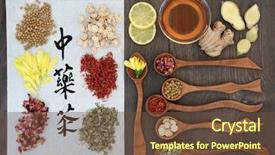  Presentation with tea collection - Audience pleasing PPT theme consisting of chinese herbal tea collection backdrop and a tawny brown colored foreground