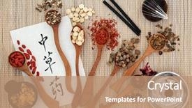  Presentation with bamboo paper - PPT theme having calligraphy script on rice paper background and a coral colored foreground
