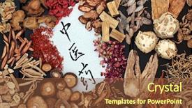  Presentation with chinese calligraphy - Colorful slide deck enhanced with traditional chinese herbs used backdrop and a tawny brown colored foreground