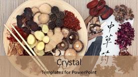  Presentation with chinese medicine acupuncture - PPT layouts consisting of mushroom drug - chinese herbal medicine selection background and a coral colored foreground