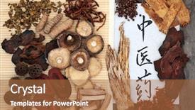  Presentation with chinese calligraphy - Colorful PPT theme enhanced with chinese herbal medicine selection backdrop and a red colored foreground