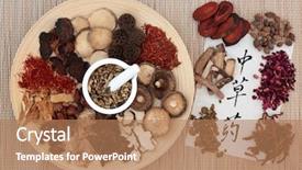  Presentation with chinese medicine - Audience pleasing PPT layouts consisting of mushroom drug - chinese herbal medicine selection backdrop and a coral colored foreground