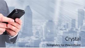  Presentation with phone - Audience pleasing presentation theme consisting of calling by phone technology background backdrop and a light blue colored foreground