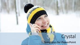  Presentation with conference phone calls - PPT theme having calling by phone women portrait background and a light blue colored foreground