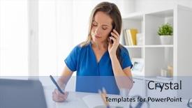  Presentation with information communication technology - Slides enhanced with calling on smartphone and writing background and a teal colored foreground