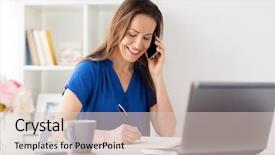  Presentation with information and communication technology in service delivery - Audience pleasing theme consisting of calling on smartphone and writing backdrop and a lemonade colored foreground