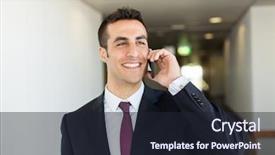  Presentation with business communication - Beautiful PPT theme featuring calling on smartphone at hotel backdrop and a wine colored foreground