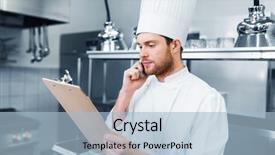  Presentation with cooking chef - Theme having calling on smartphone at restaurant background and a  colored foreground