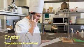 Presentation with cooking chef - PPT layouts having calling on smartphone at restaurant background and a  colored foreground
