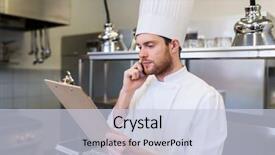  Presentation with restaurant kitchen - PPT layouts consisting of calling on smartphone at restaurant background and a  colored foreground