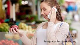  Presentation with street food - Beautiful PPT layouts featuring calling on smartphone at street backdrop and a soft green colored foreground