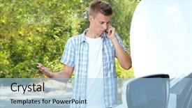  Presentation with car service - Slide deck featuring calling repair service after car background and a light blue colored foreground