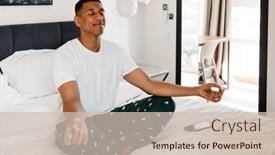  Presentation with calm - Presentation consisting of calm-african-man-in-sleepwear background and a soft green colored foreground