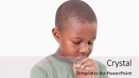  Presentation with children praying - Amazing slide deck having calm boy praying backdrop and a soft green colored foreground