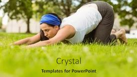  Presentation with calm - Slides featuring calm brunette doing yoga on grass in the park background and a gold colored foreground