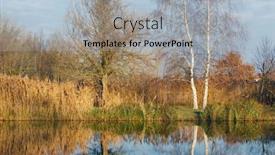  Presentation with calm - Beautiful PPT theme featuring calm-lake-surface-with-trees backdrop and a light blue colored foreground