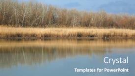  Presentation with calm - Colorful theme enhanced with calm-lakeside-autumn-landscape backdrop and a seafoam green colored foreground