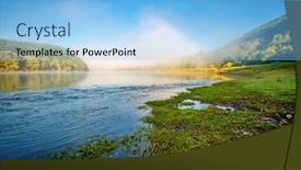  Presentation with nature river - PPT theme featuring calm-morning-scene-in-summer background and a light blue colored foreground