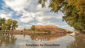  Presentation with fall lake - Presentation theme featuring calm mountain lake in fall scenery - horsetooth reservoir in northern colorado background and a coral colored foreground
