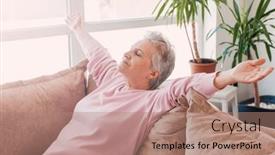  Presentation with older woman - PPT layouts having calm-older-woman-relaxing background and a coral colored foreground