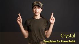  Presentation with good luck - PPT layouts having calm-soldier-woman-holding-fingers background and a tawny brown colored foreground