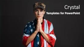  Presentation with free american flag - Audience pleasing slide deck consisting of calm-soldier-woman-with-american backdrop and a dark gray colored foreground