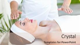  Presentation with reiki - PPT theme featuring calm woman receiving reiki treatment background and a lemonade colored foreground