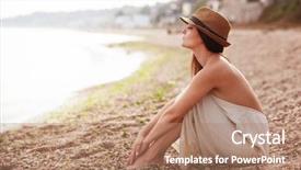  Presentation with woman sad - Theme with calm woman sitting alone background and a coral colored foreground