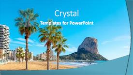  Presentation with building - PPT theme featuring calpe-tropical-beach-building background and a teal colored foreground