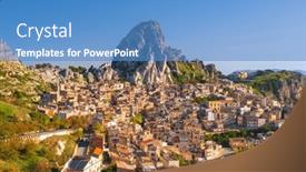  Presentation with dusk - Presentation design featuring caltabellota-sicily-italy-historic-town background and a teal colored foreground