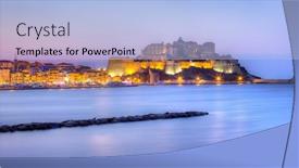  Presentation with illuminated - PPT layouts enhanced with calvi city illuminated at night with sea in foreground corsica island france background and a light blue colored foreground
