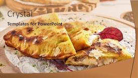  Presentation with cheese - PPT theme with calzone-pizza-with-cheese background and a coral colored foreground