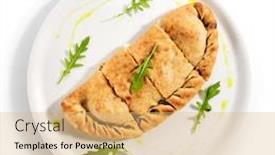  Presentation with italian cuisine - Colorful slide deck enhanced with calzone-pizza-with-parma-ham backdrop and a coral colored foreground