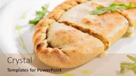  Presentation with italian cuisine - Presentation design enhanced with calzone-pizza-with-parma-ham background and a yellow colored foreground