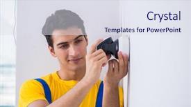  Presentation with surveillance - Beautiful slide deck featuring cam - contractor installing surveillance cctv cameras backdrop and a sky blue colored foreground