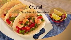 Presentation with mexican food - Presentation design having camaron shrimp tacos mexican food background and a yellow colored foreground