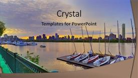  Presentation with rowing - Audience pleasing presentation theme consisting of cambridge - boston skyline at dawn boats backdrop and a mint green colored foreground