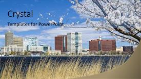  Presentation with skyline - Slides having cambridge massachusetts skyline background and a teal colored foreground