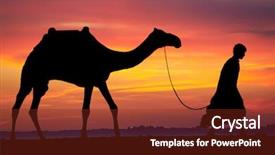  Presentation with morning sunrise - Amazing PPT theme having camel at morning desert backdrop and a tawny brown colored foreground