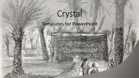  Presentation with journal - Audience pleasing theme consisting of camel oasis - old illustration of artesian well backdrop and a light gray colored foreground