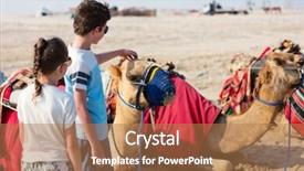  Presentation with qatar - Slide set having kids brother and sister with camels at qatar desert background and a coral colored foreground